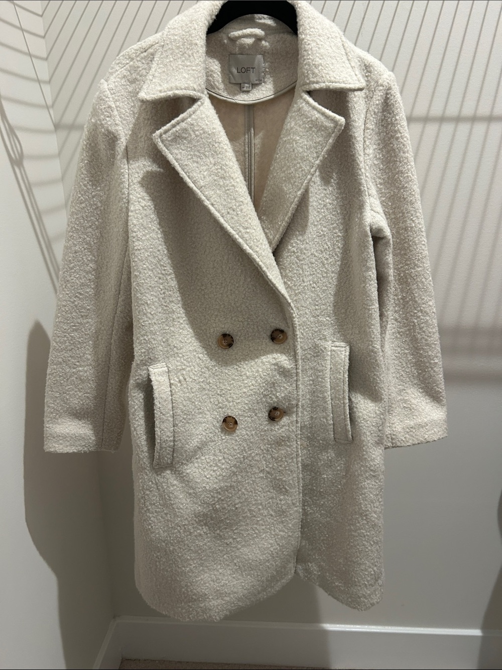 LOFT Cream Bouclé Double-Breasted Pea Coat